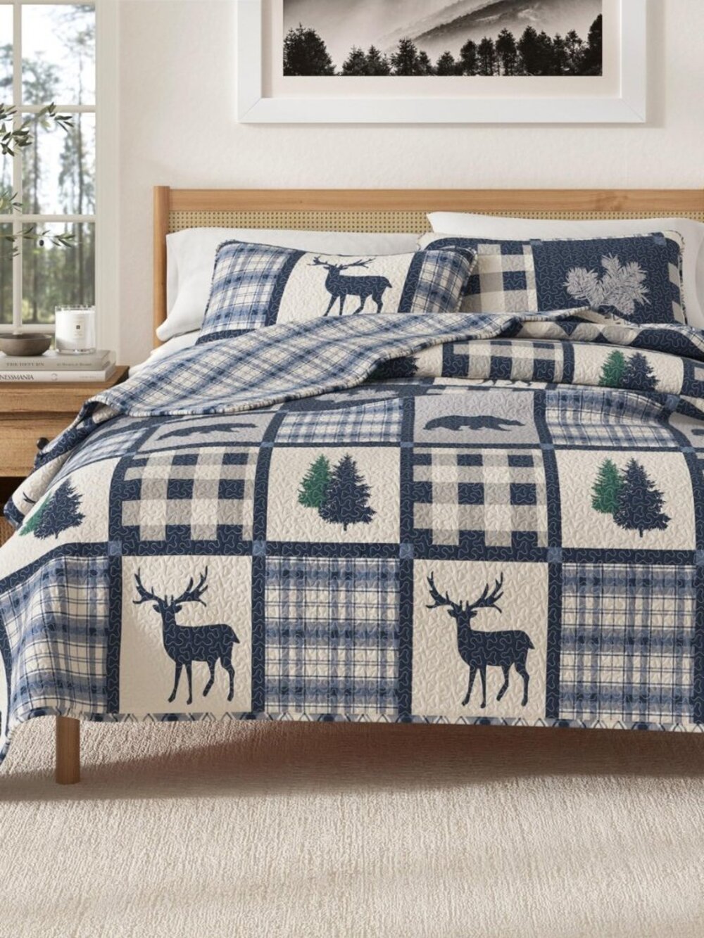 Lodge Quilt Set - 3-Piece Full/Queen Size Rustic Bedding Set - Lightweight